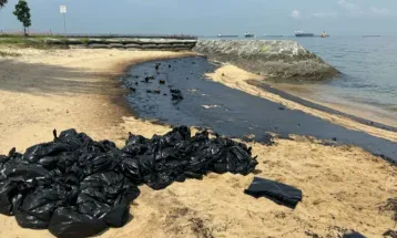 Singapore Continues Attempt to Clean Beaches from 400 Tons of Oil Spill Due to Ship Collision